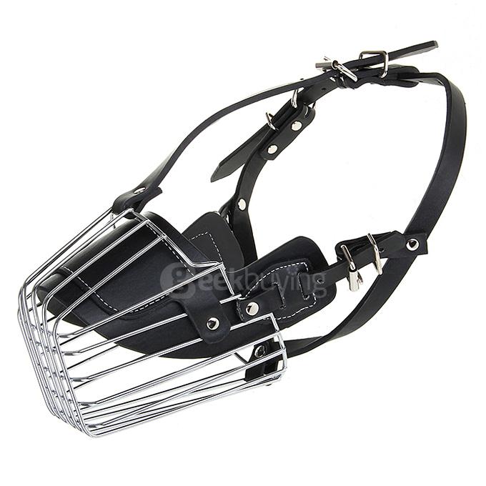 High Quality Steel Leather Dog Muzzle Cage for German Shepherd Dog - Silver + Black