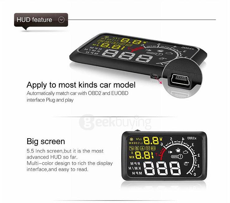 X3 5.5 Inch Car Head Up Display Car HUD Blutooth Connection  -  BLACK
