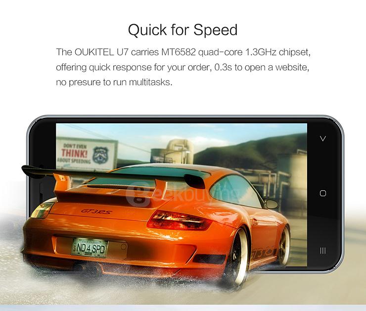 Oukitel U7 5.5inch Android 4.4 1GB RAM 8GB ROM Smartphone MTK6582 Quad Core 1.3GHz 3G IPS QHD Smart Wake - Gray