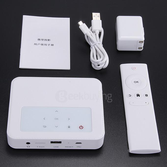 H3000 Mini Android 4.4 OS AC WIFIi DLP Projector Bluetooth 150Lm 1080P 1G/8G OTG for Home Office - White