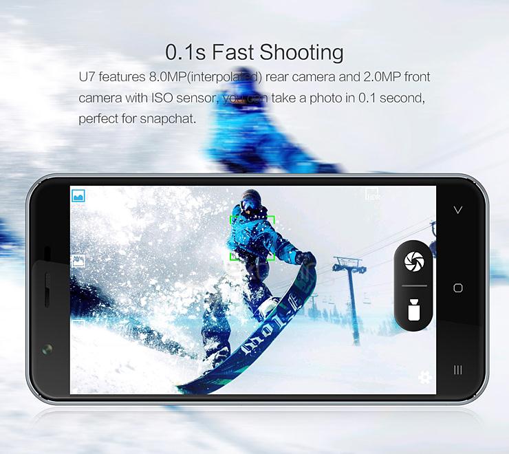 Oukitel U7 5.5inch Android 4.4 1GB RAM 8GB ROM Smartphone MTK6582 Quad Core 1.3GHz 3G IPS QHD Smart Wake - Gray