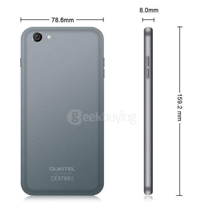 Oukitel U7 5.5inch Android 4.4 1GB RAM 8GB ROM Smartphone MTK6582 Quad Core 1.3GHz 3G IPS QHD Smart Wake - Gray
