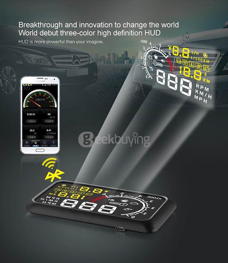 X3 5.5 Inch Car Head Up Display Car HUD Blutooth Connection  -  BLACK