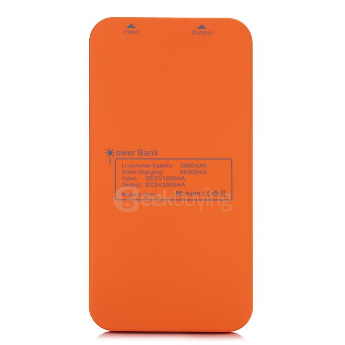 5000mAh Solar Power Bank Li-Polymer Battery Mobile Charger for iPhone 6 / 6 Plus iPhone 6s Samsung - Orange