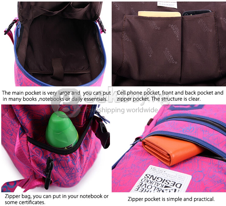 Kaukko FP79 Students Leisure Travel Bag Universal Korean Preppy Style Backbag  - Rose Red