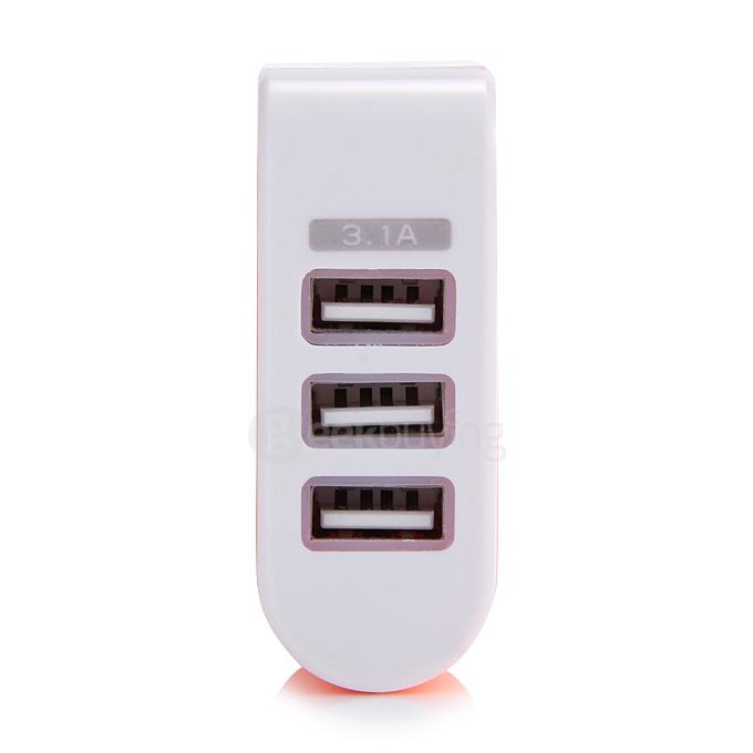 3 Ports USB AC Charger Adapter With LED US Plug - Orange