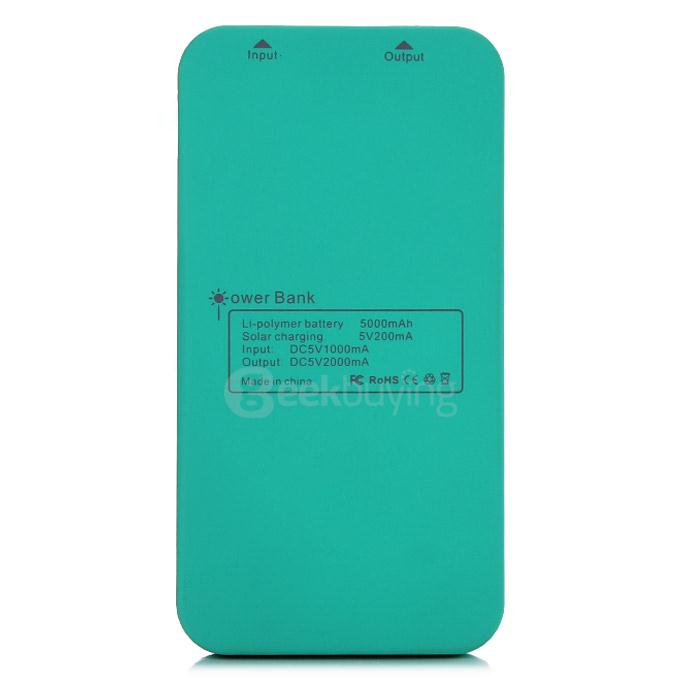 [Spain Stock] 5000mAh Solar Power Bank Li-Polymer Battery Mobile Charger for iPhone 6 / 6 Plus iPhone 6s Samsung - Green