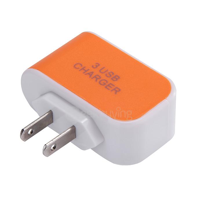 3 Ports USB AC Charger Adapter With LED US Plug - Orange