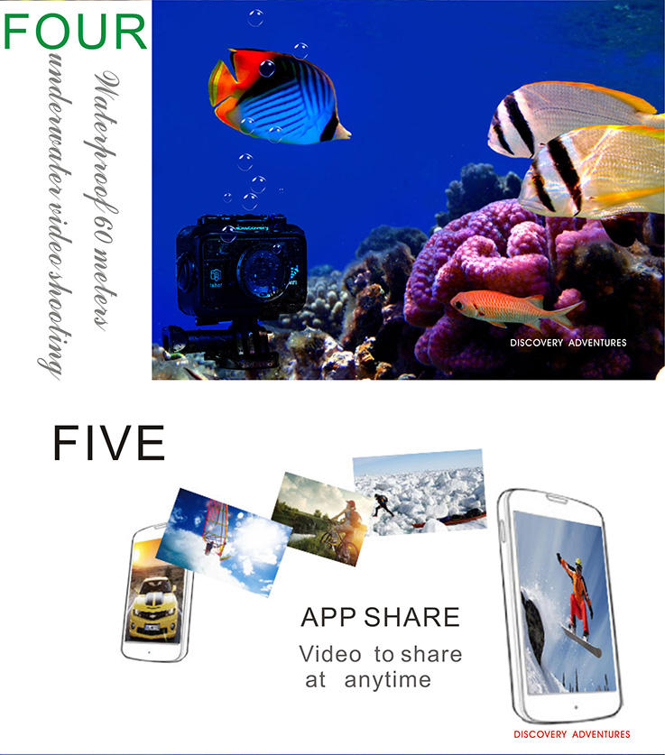 Discovery DS100 NTK 96655 60M Waterproof  Action Camera 170 Degrees Wide Angel 1080P 5.0 CMOS Wifi Wireless Remote Control