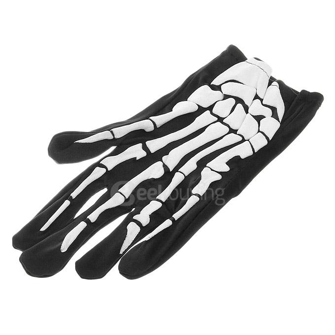 Adult Halloween Fancy Dress 3D Skeleton Bones Gloves - Black + White