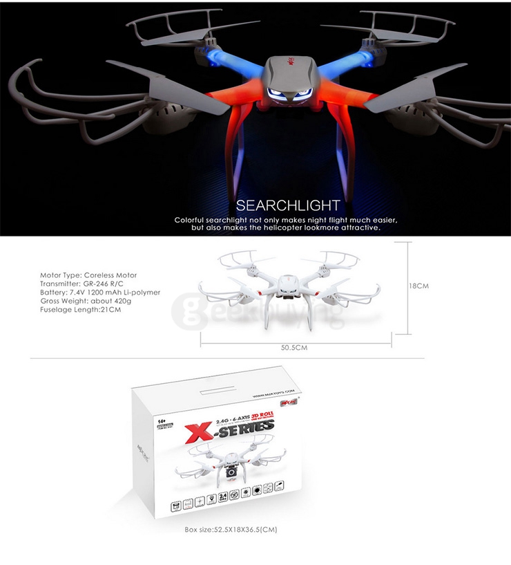MJX X101 FPV Quadcopter 2.4G 4CH 6 Axis Gyro RC Drone With Headless Mode One key To Return RTF - White
