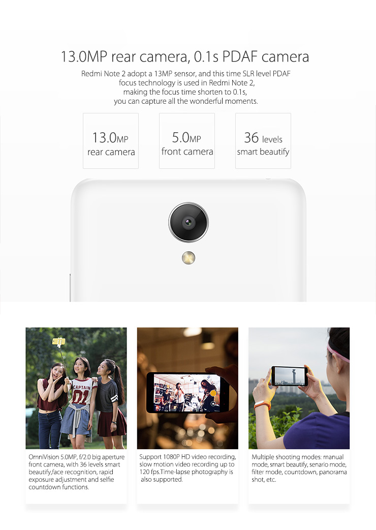 Xiaomi Redmi Note 2 Standard 4G Smartphone 5.5 Inch FHD Screen 2GB 16GB 64bit Helio X10 Octa Core 3060mAh 13.0MP - Gray