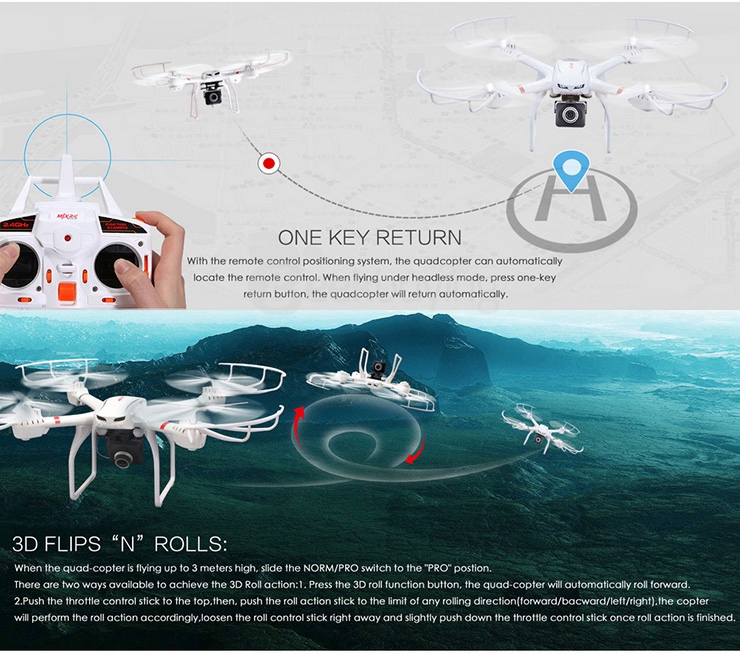 MJX X101 FPV Quadcopter 2.4G 4CH 6 Axis Gyro RC Drone With Headless Mode One key To Return RTF - White