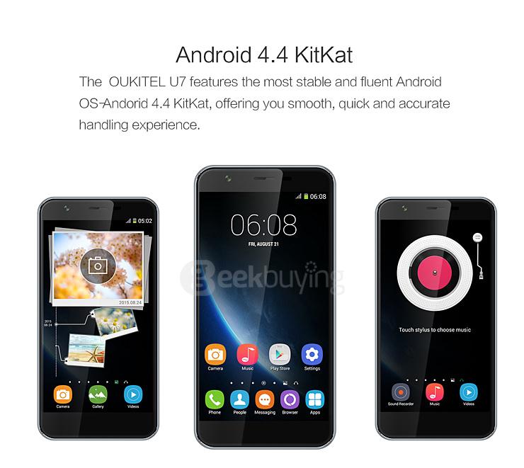 Oukitel U7 5.5inch Android 4.4 1GB RAM 8GB ROM Smartphone MTK6582 Quad Core 1.3GHz 3G IPS QHD Smart Wake - Gray