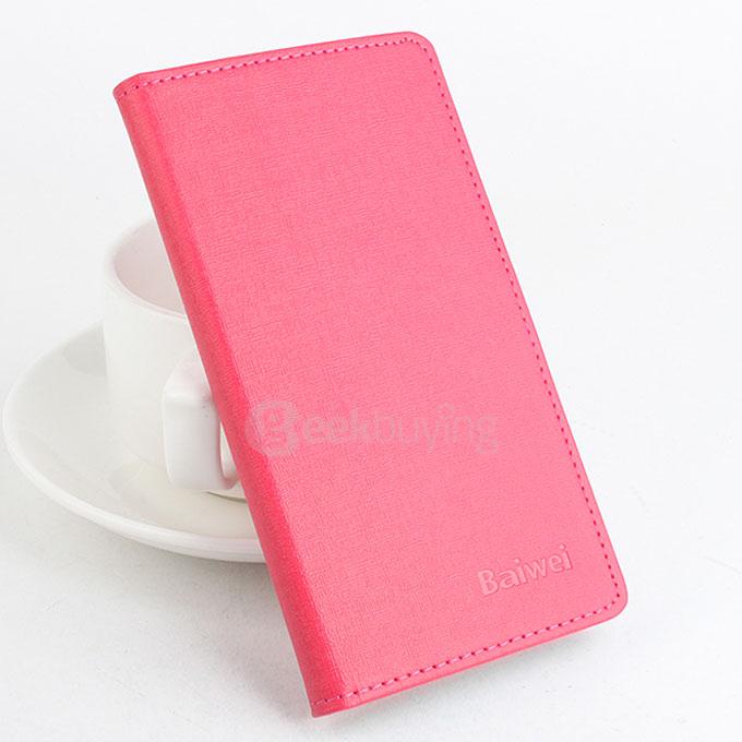 Contrast Color Protective Hard Cover Flip Stand Leather Case for Xiaomi Redmi Note 2 Smartphone - Rose
