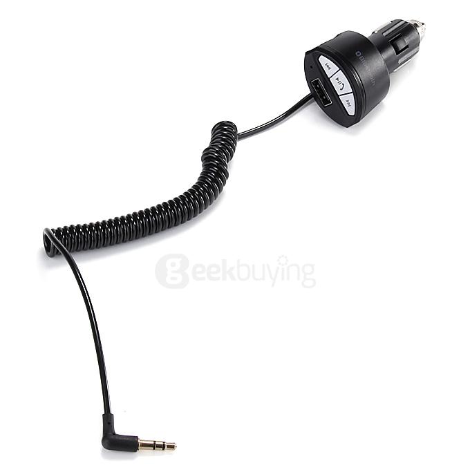 A2DP 3.5mm Car Hand-free Bluetooth AUX Stereo Audio Receiver Adapter USB Charger - Black