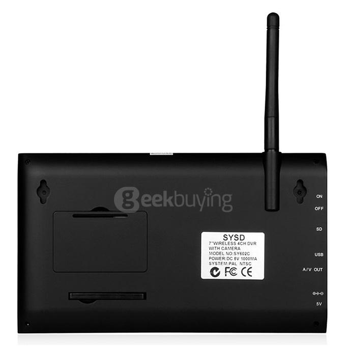 SY602E11 Digital 2.4G 7 Inch Wireless Cameras Audio Video Monitors 4CH DVR Security System With IR Night Light Camera - Black