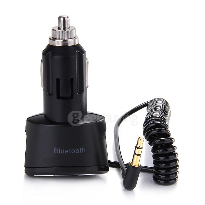 A2DP 3.5mm Car Hand-free Bluetooth AUX Stereo Audio Receiver Adapter USB Charger - Black