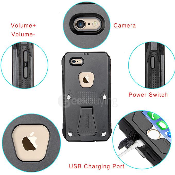 RIYO Waterproof Shockproof Dirtproof SnowProof IP68 Standard Cover Case Protective Case For iPhone 6 Plus / iPhone 6s Plus - Black
