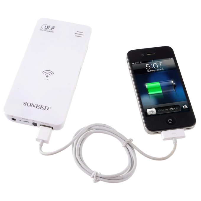 SONEED SP-W500 Wi-Fi Mini Multimedia DLP Projector Power Bank for iPhone / Samsung / HTC Smartphone Notebook PC - White