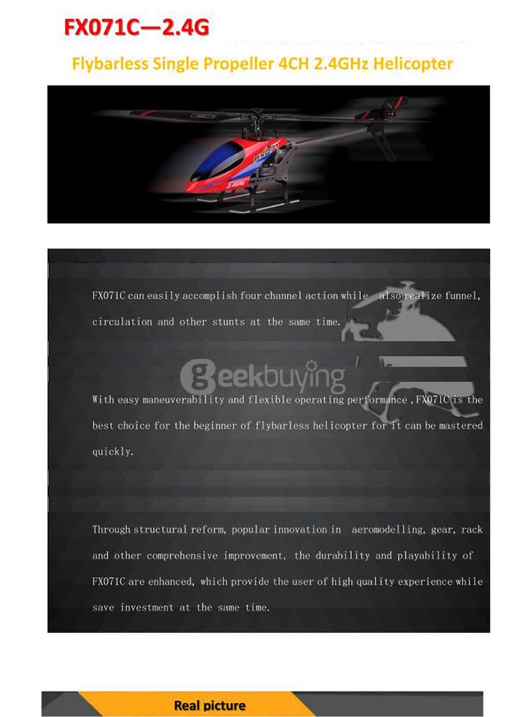 FX071C 2.4G 4CH 6-Axis Gyro Flybarless RC Helicopter