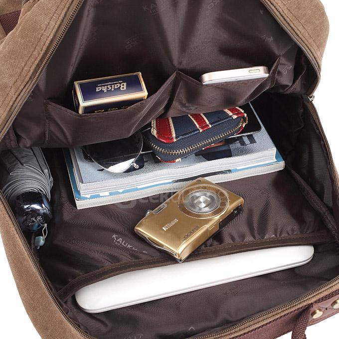 Kaukko FS261 Multi-pockets Computer Bag Personalized Canvas Bag Men Backpack - Khaki