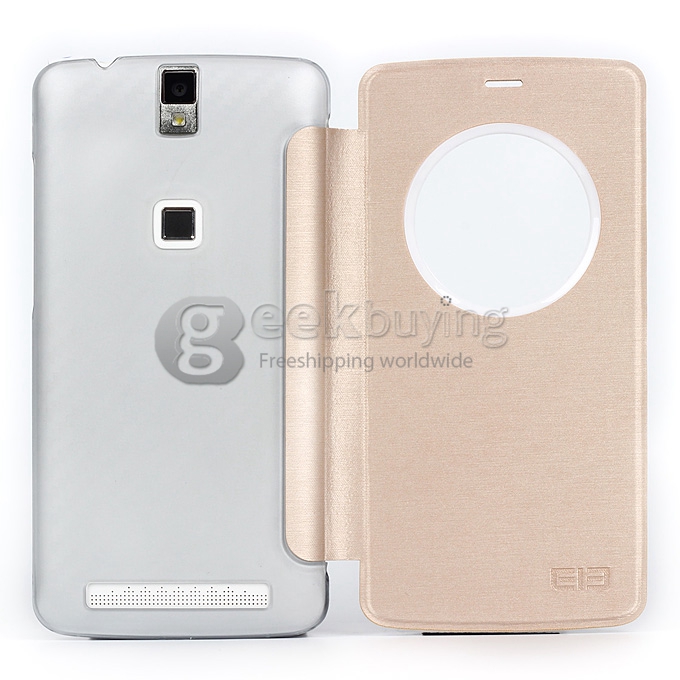 Protective PU Leather Hard Flip Cover Shell for Elephone P8000 Smartphone - Golden