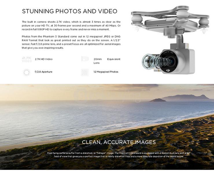 DJI Phantom 3 Standard FPV Quadcopter 12MP Camera Shoots 2.4K Video RC Drone RTF - White + Blue