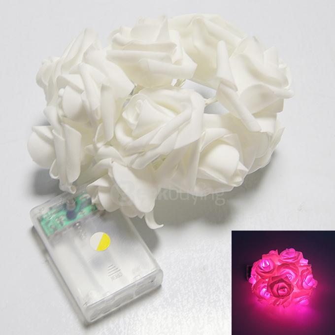 20 Led Rose Flowers String Lights Led Strips Lamp For Bedroom Decoration Wedding Christmas Party Pink