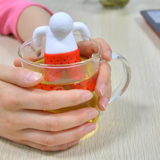 Portable Creative Silicon Mr Tea Infuser Tea Bag Holder - Red + White