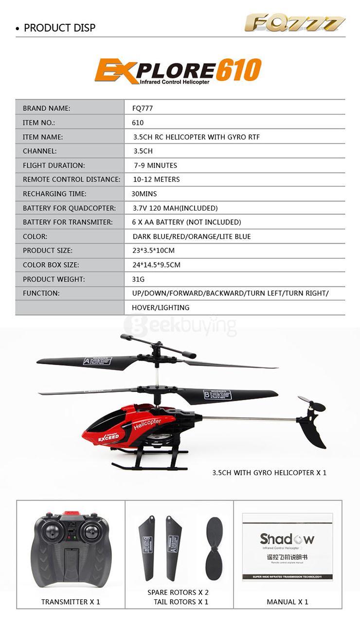 FQ777-610 AIR FUN 3.5CH Infrared Control Helicopter RC Copter With Gyro RTF - White + Blue