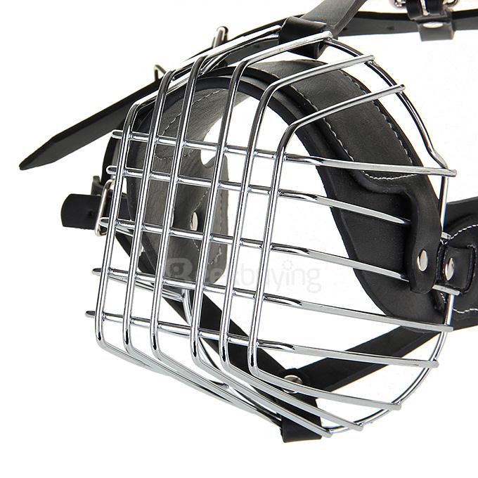 High Quality Steel Leather Dog Muzzle Cage for German Shepherd Dog - Silver + Black