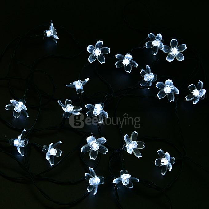 [Wholesale] 5pcs 4.8m 20 LED Sakura Lights Solar Outdoor Fairy Flower String Lights for Garden Patio Path Christmas Indoor - White