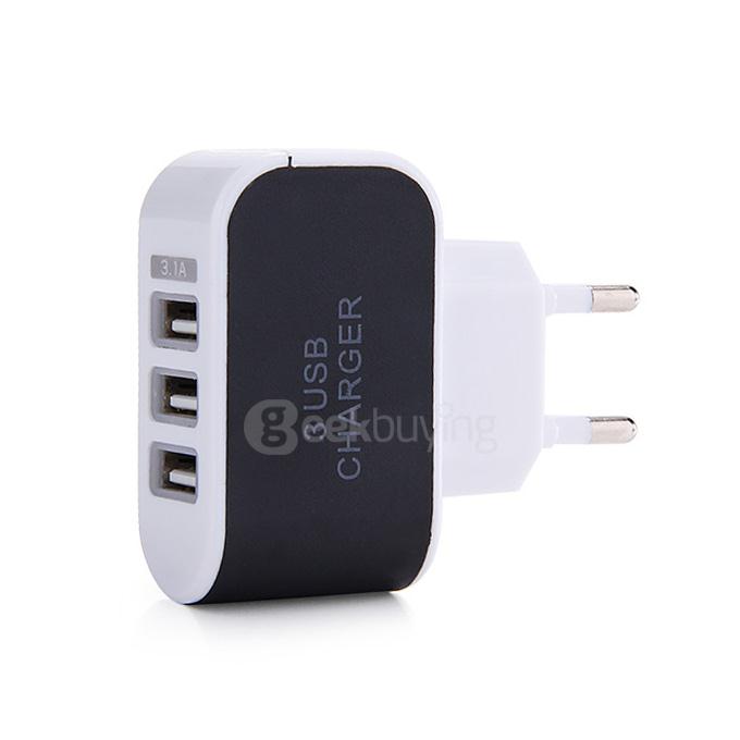 3 Ports USB AC Charger Adapter With LED EU Plug - Black