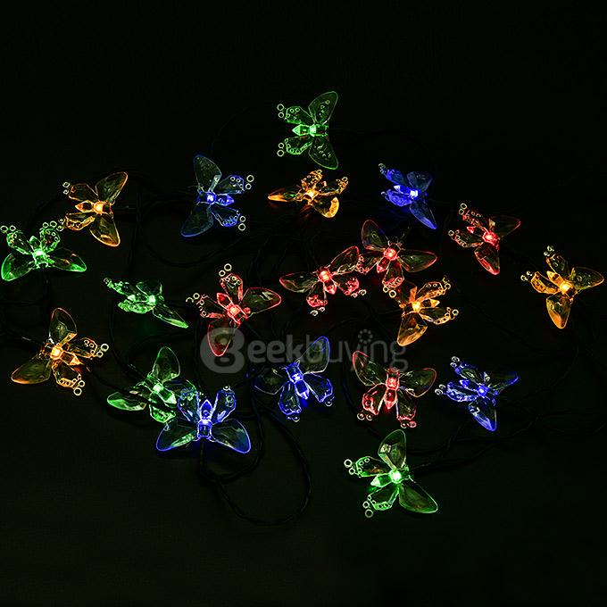 4.8m 20 LED Butterfly Solar Fairy String Lights Waterproof Lights for Garden Patio Path Christmas Indoor - Rainbow