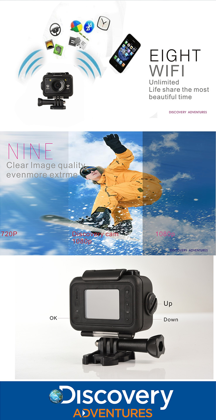 Discovery DS100 NTK 96655 60M Waterproof  Action Camera 170 Degrees Wide Angel 1080P 5.0 CMOS Wifi Wireless Remote Control