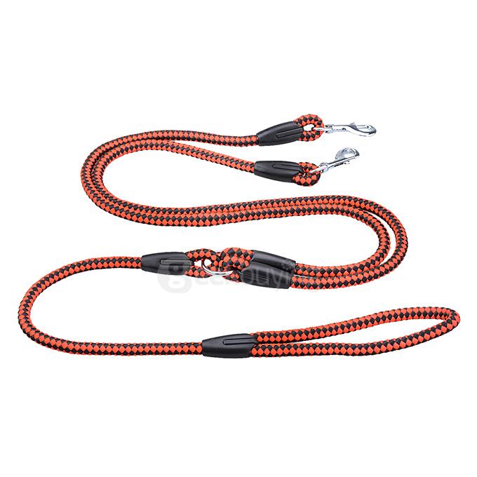 Durable 1-to-2 130cm Nylon Training Traction Rope Leash for Pet Dog - Red+Black