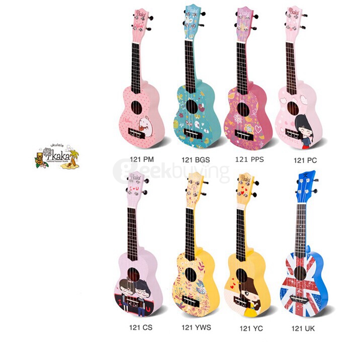 Kaka KUS-121 PPS 21 Inch Colorful Qute Cartoon Designs Rosewood Ukulele 4 Strings for Children - Pink
