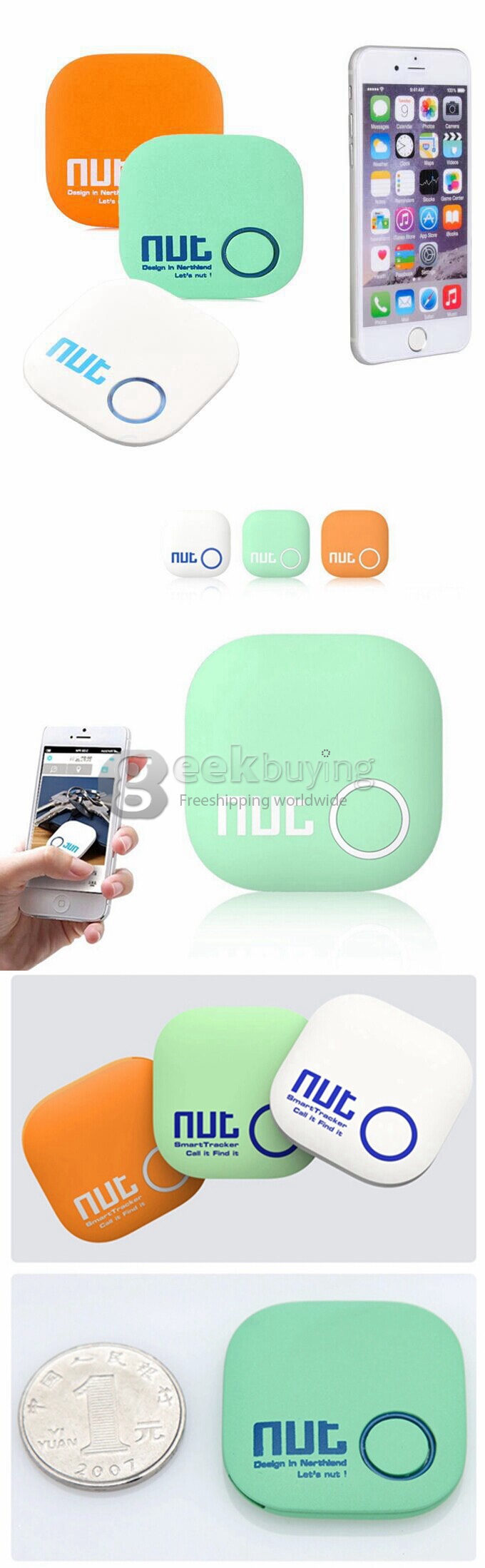 Nut 2 Intelligent Two-way Anti-Lost Tag Finder Smart Bluetooth Tracker Child Bag Wallet Key Finder GPS Locator Sensor Alarm - White