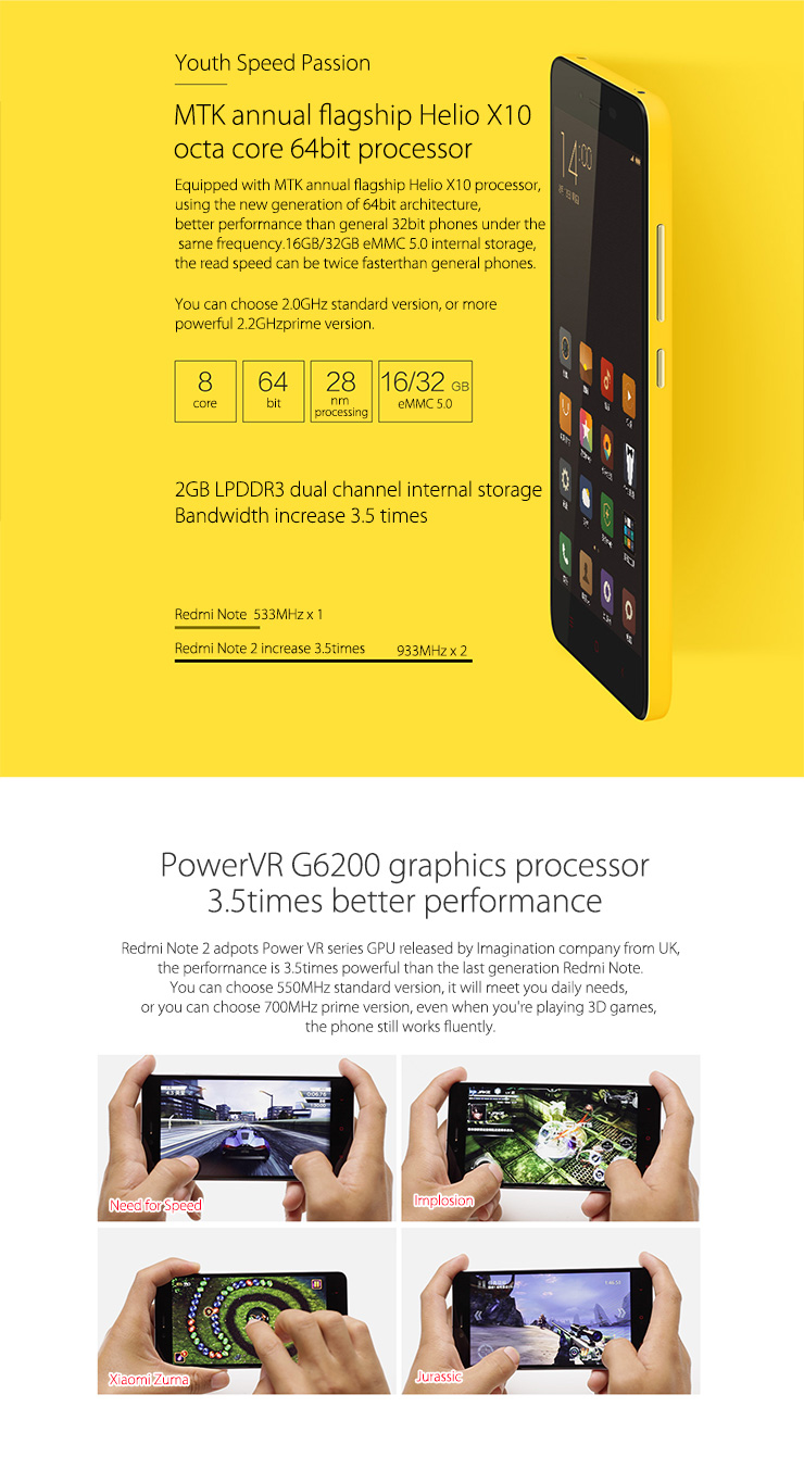 Xiaomi Redmi Note 2 Standard 4G Smartphone 5.5 Inch FHD Screen 2GB 16GB 64bit Helio X10 Octa Core 3060mAh 13.0MP - Gray