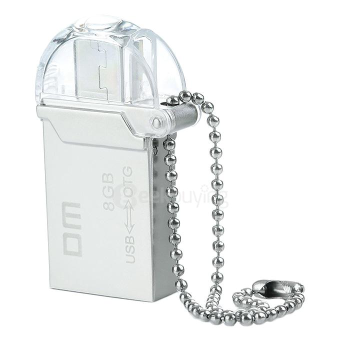 DM PD008 Waterproof 8GB USB 2.0 + Micro USB OTG Flash Drive U Disk for Smart Phone & Computer - Silver
