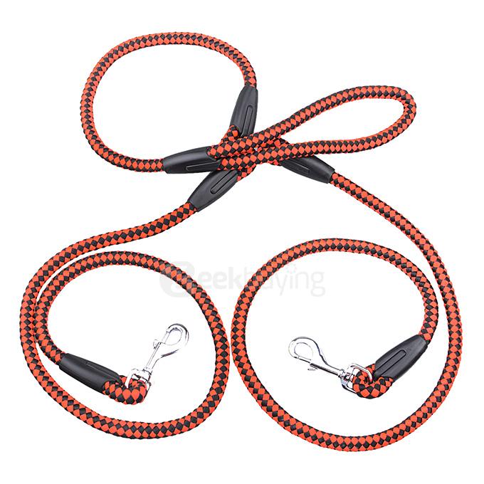 Durable 1-to-2 130cm Nylon Training Traction Rope Leash for Pet Dog - Red+Black