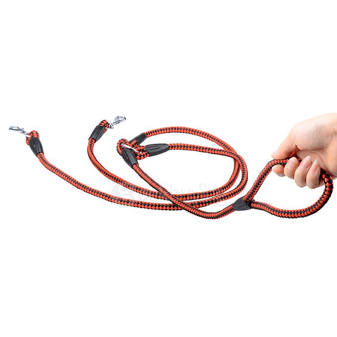 Durable 1-to-2 130cm Nylon Training Traction Rope Leash for Pet Dog - Red+Black