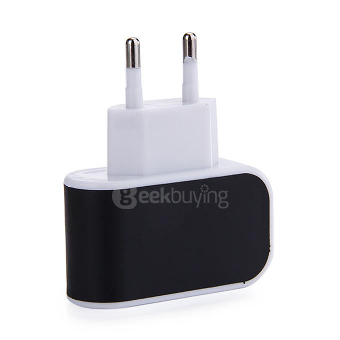 3 Ports USB AC Charger Adapter With LED EU Plug - Black