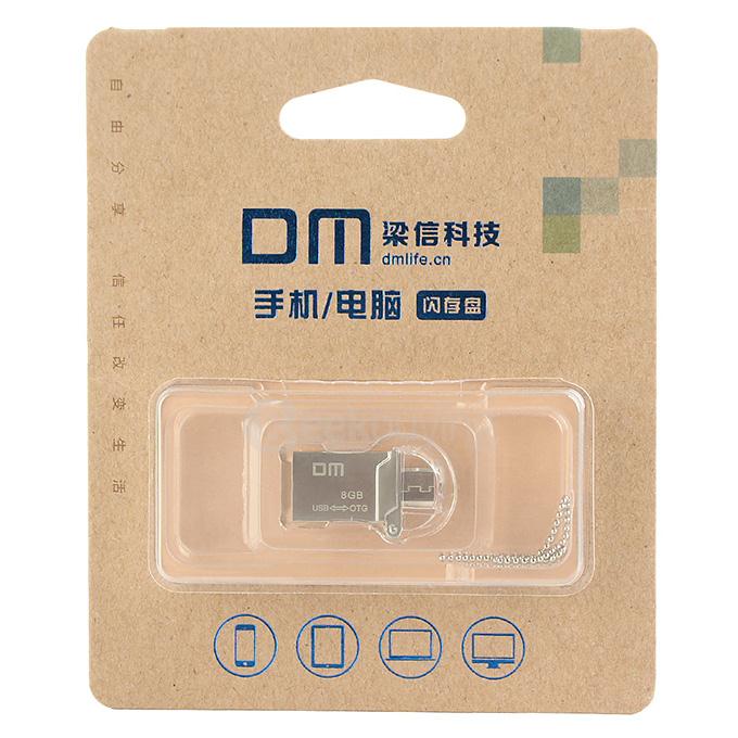 DM PD008 Waterproof 8GB USB 2.0 + Micro USB OTG Flash Drive U Disk for Smart Phone & Computer - Silver