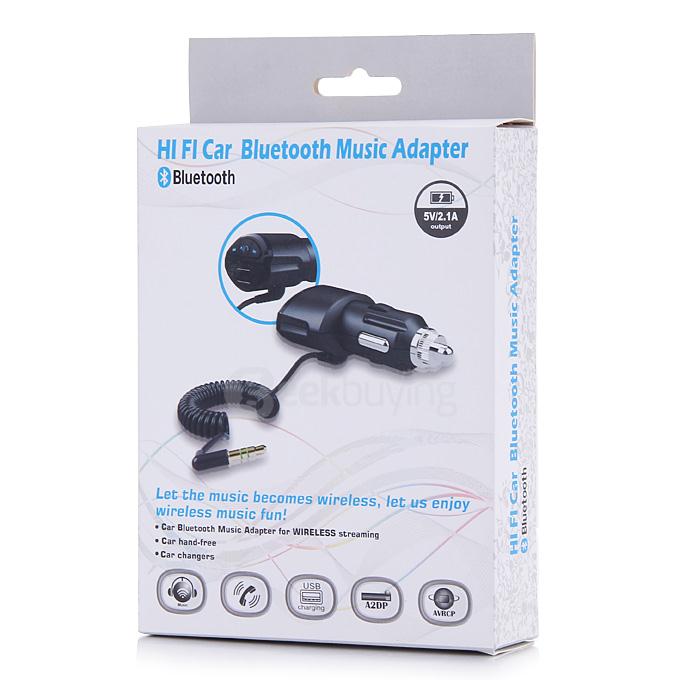A2DP 3.5mm Car Hand-free Bluetooth AUX Stereo Audio Receiver Adapter USB Charger - Black