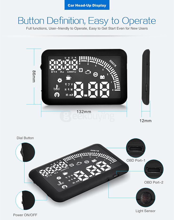 Echoman EM05 5.5 Inches Car Head-Up Display HUD 12V Working Voltage With OBDII Interface Remote Control -  Black