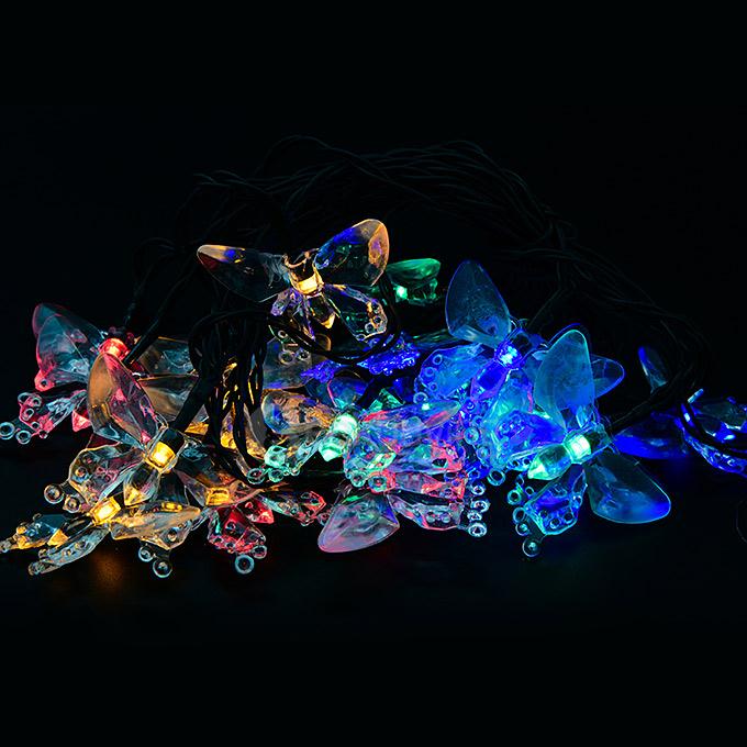 4.8m 20 LED Butterfly Solar Fairy String Lights Waterproof Lights for Garden Patio Path Christmas Indoor - Rainbow