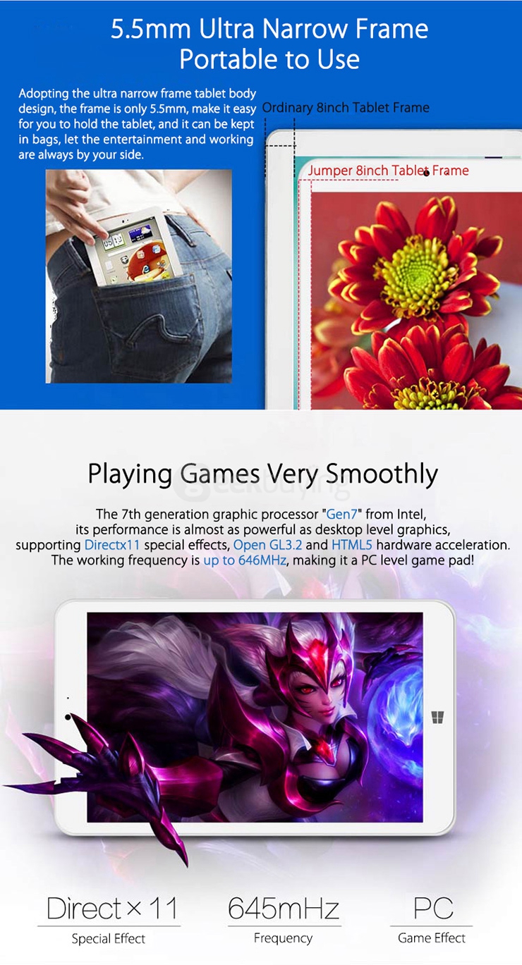 [HK Stock]Jumper EZpad Mini2 8 Inch Dual Boot Windows10 + Android4.4 Tablet PC 2GB/64GB Intel Z3735F Quad Core 1.83GHz IPS 1920*1200 HDMI - White
