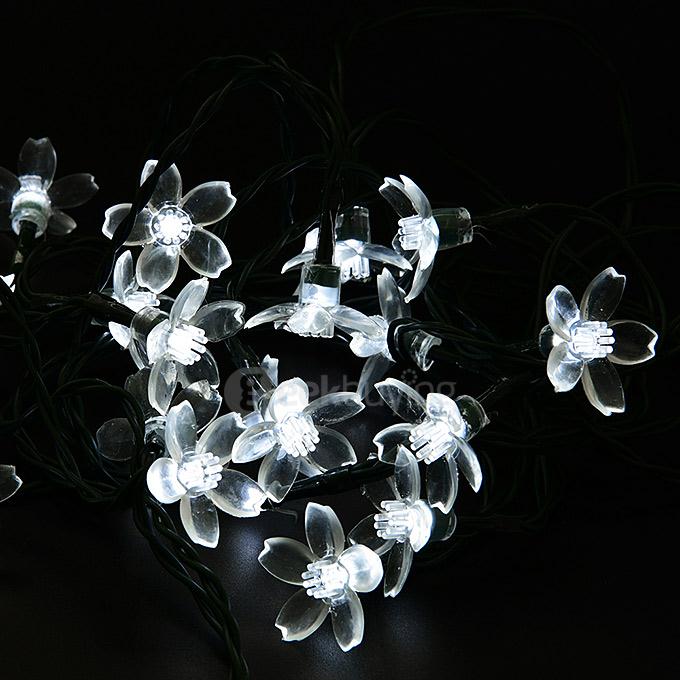 [Wholesale] 5pcs 4.8m 20 LED Sakura Lights Solar Outdoor Fairy Flower String Lights for Garden Patio Path Christmas Indoor - White